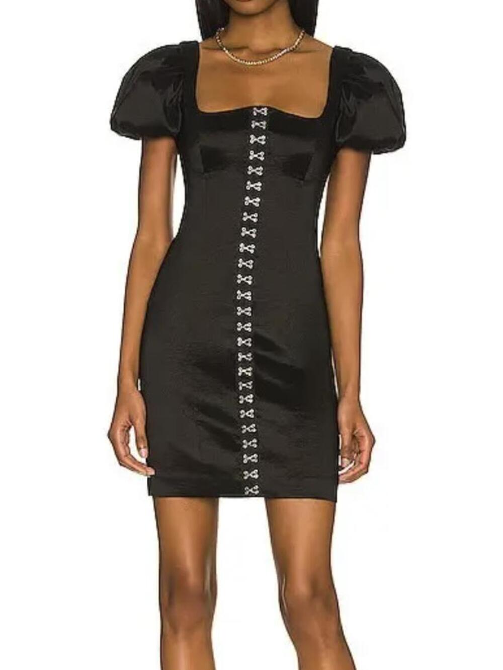 LPA from Revolve Black Francesca Loops Puff Sleeve Mini Dress - Size - Large